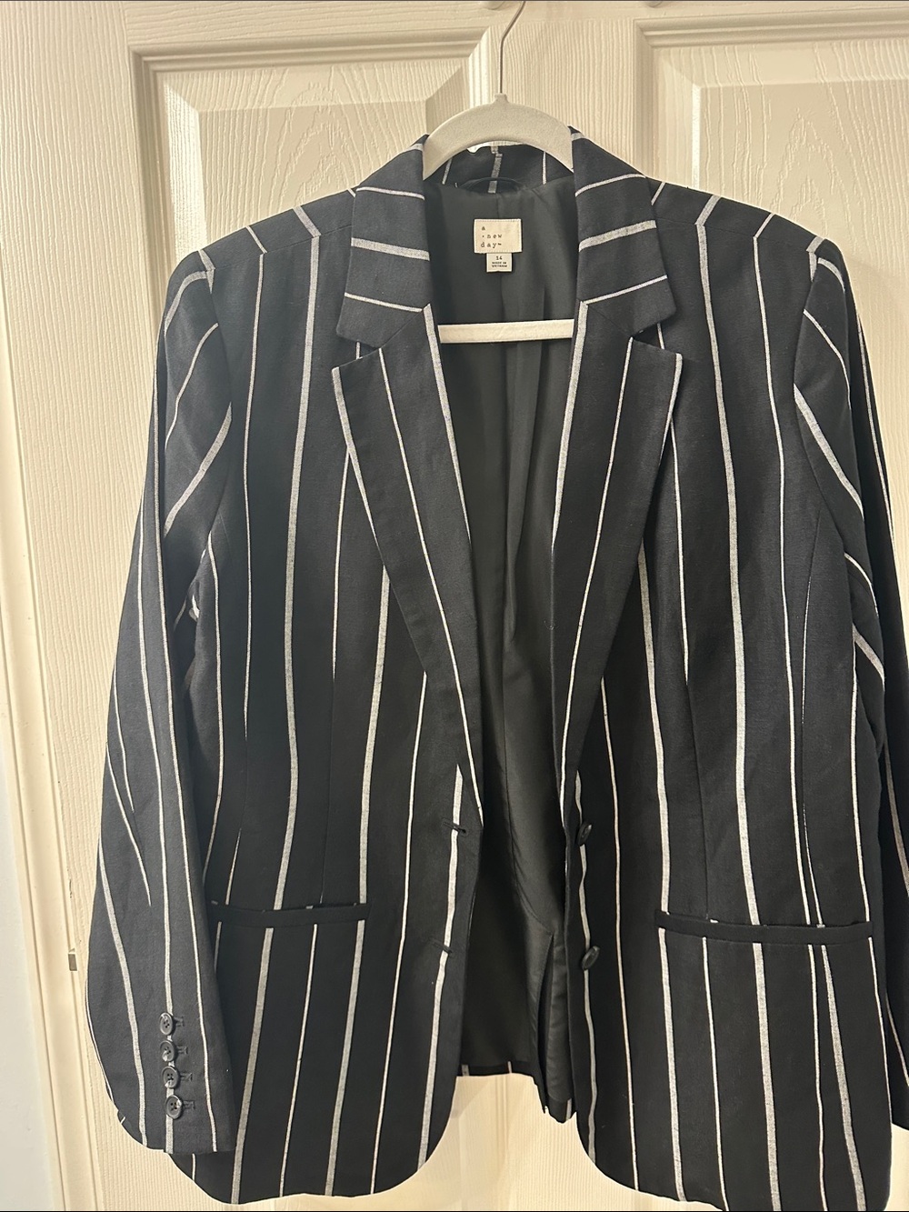 a new day Black Blazer with White Stripes. Size 14